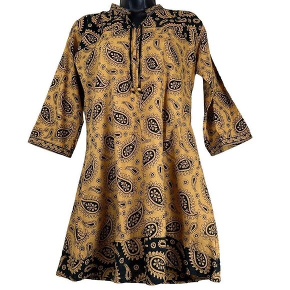 Paisley Print Cotton Band Collar Tapered Tunic Women’s Size Small - Picture 1 of 8